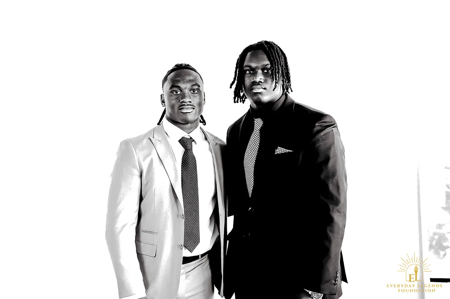 A black-and-white studio portrait from the Legends Among Us Luncheon, taken for the Everyday Legends Foundation.